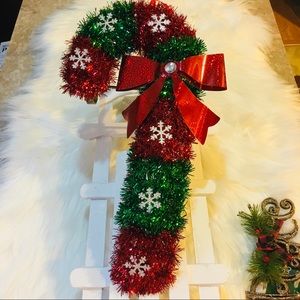 🆕 Candy Cane Christmas Tinsel Hanging Wall Door Wreath Decor